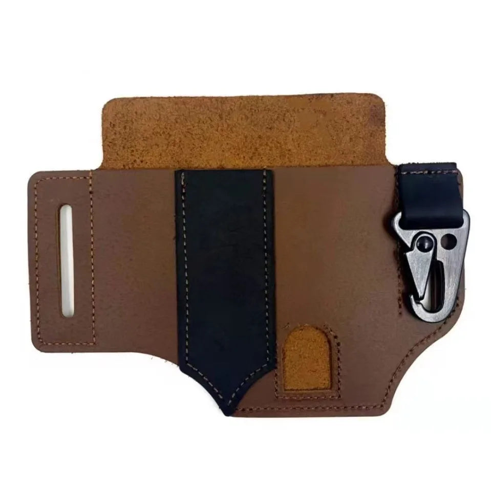 EDC Tactische leren gereedschapsriem met meerdere vakken, perfect voor het opbergen van multitools.