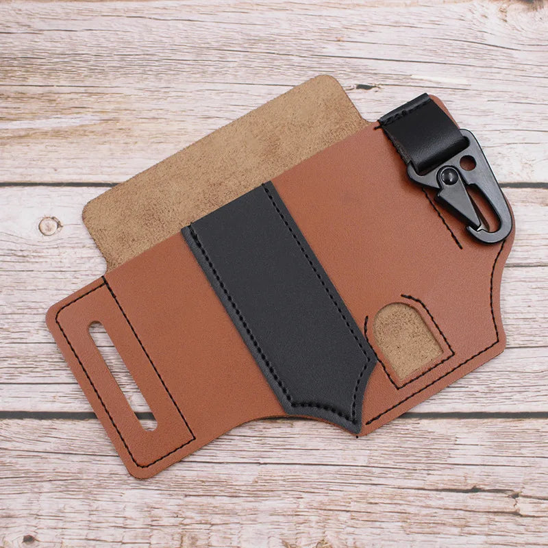 EDC Tactische leren gereedschapsriem met meerdere vakken, perfect voor het opbergen van multitools.