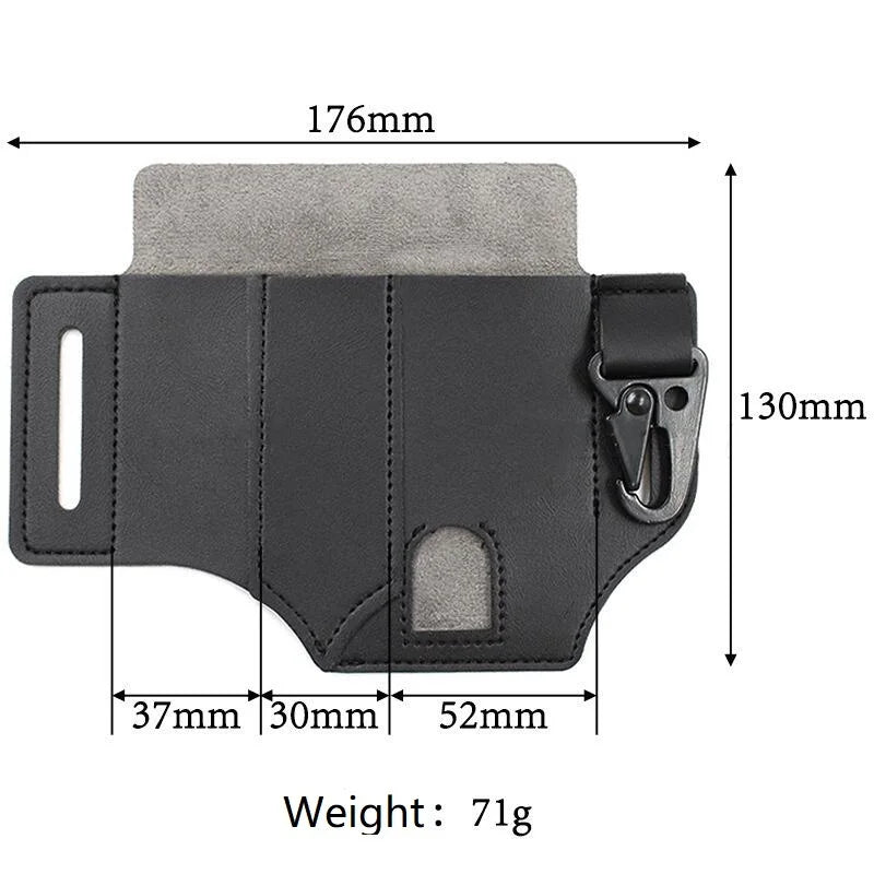 EDC Tactische leren gereedschapsriem met meerdere vakken, perfect voor het opbergen van multitools.