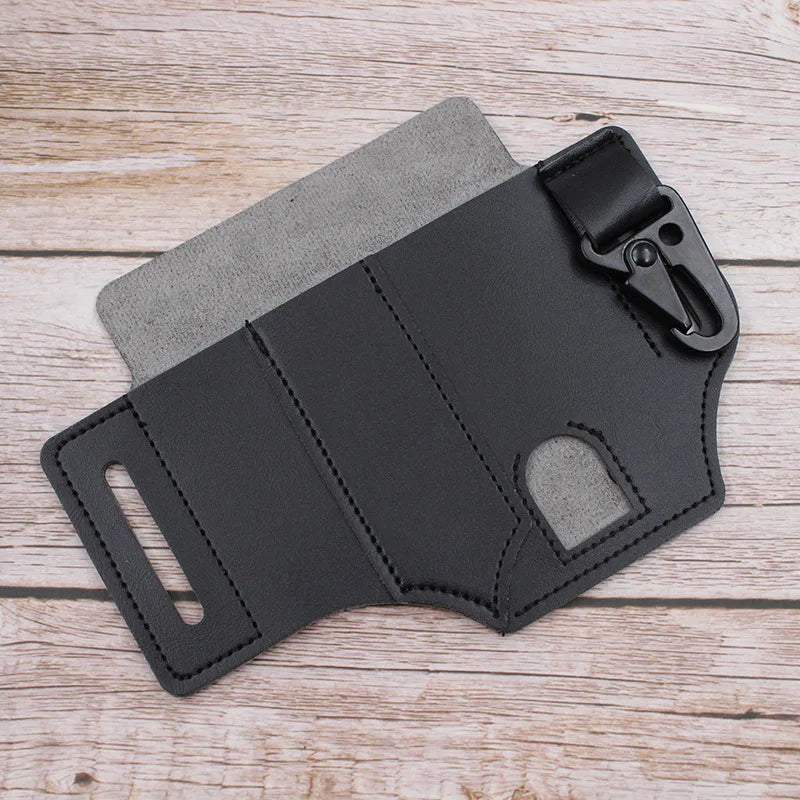 EDC Tactische leren gereedschapsriem met meerdere vakken, perfect voor het opbergen van multitools.
