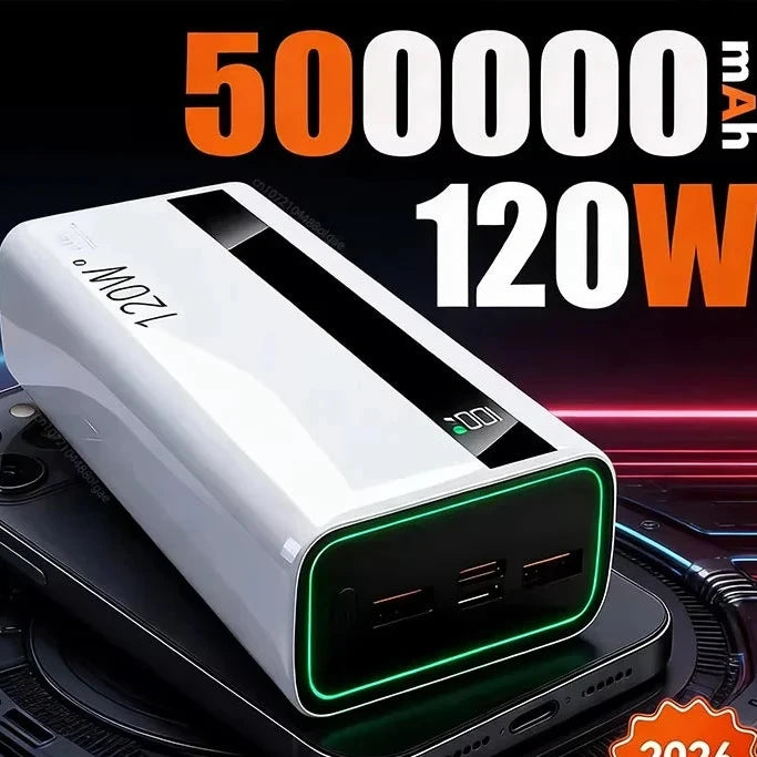 500.000mAh Powerbank met 120W snelladen, grote capaciteit, PD 20W, geschikt voor alle mobiele telefoons, lange gebruiksduur.