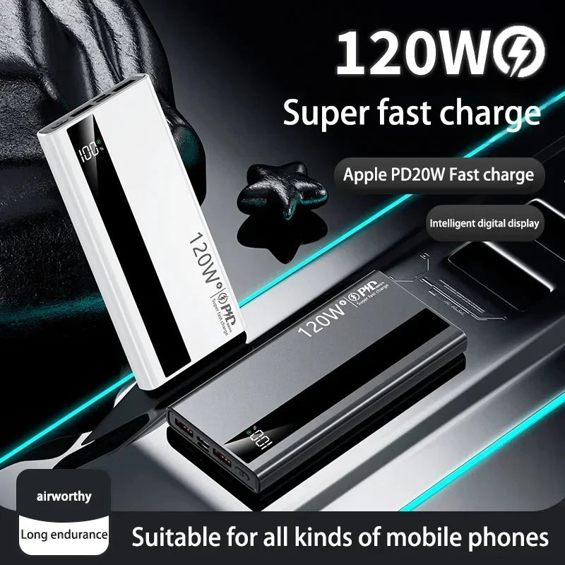 500.000mAh Powerbank met 120W snelladen, grote capaciteit, PD 20W, geschikt voor alle mobiele telefoons, lange gebruiksduur.